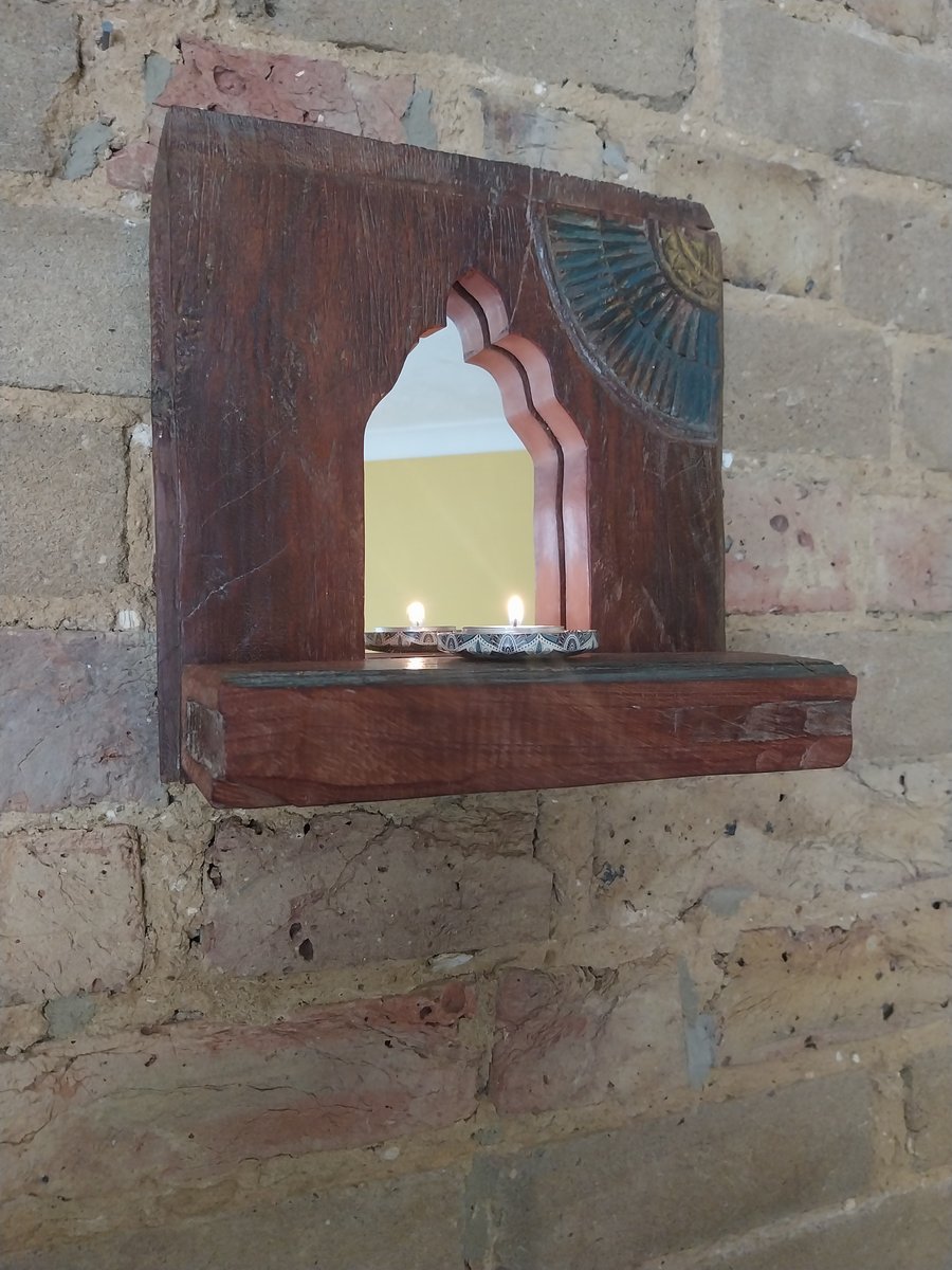 Handmade, Indian inspired mughal Arched Mirror with Shelf