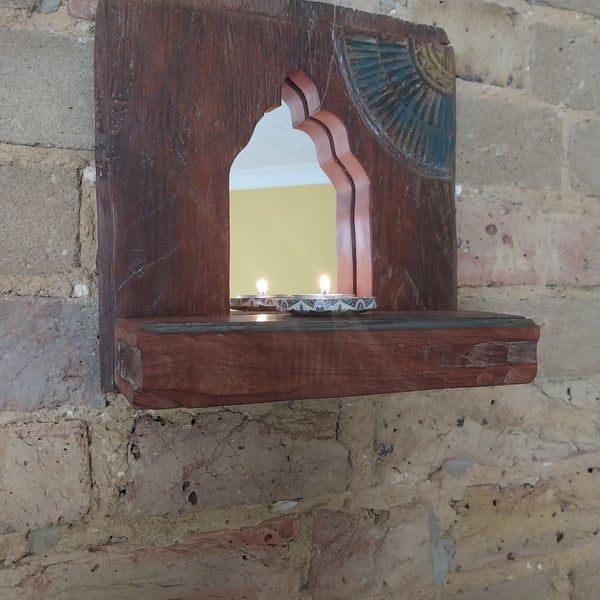 Handmade, Indian inspired mughal Arched Mirror with Shelf