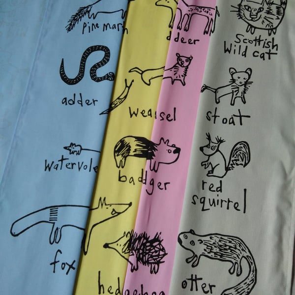 British Wildlife Tea Towel - pink and yellow