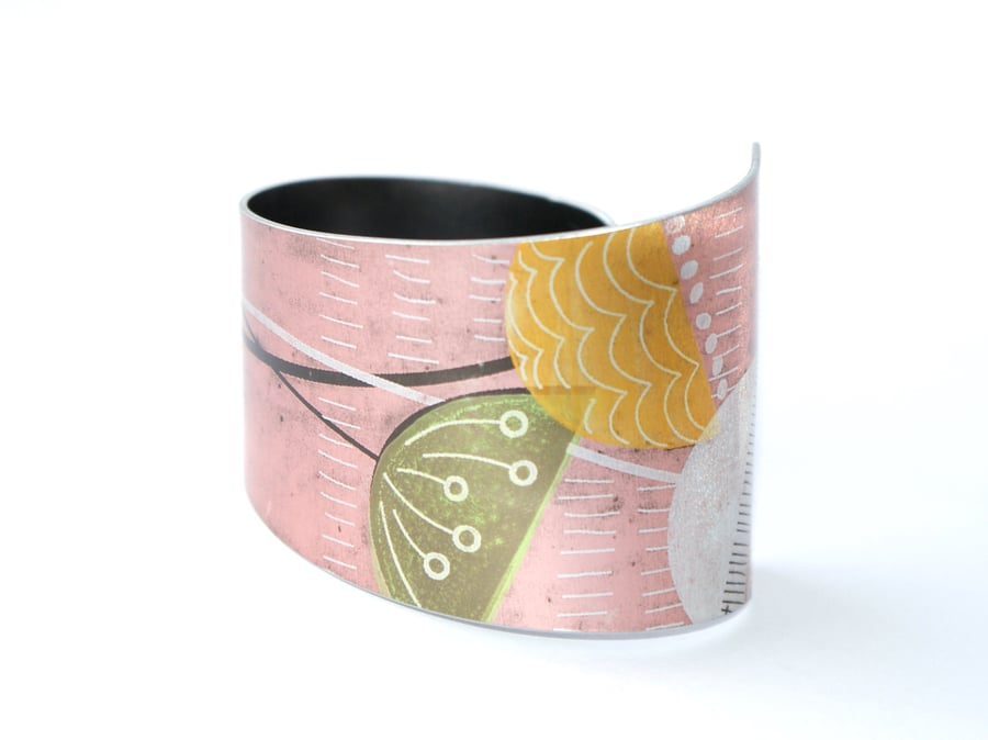 Hand printed seed head bracelet - pink