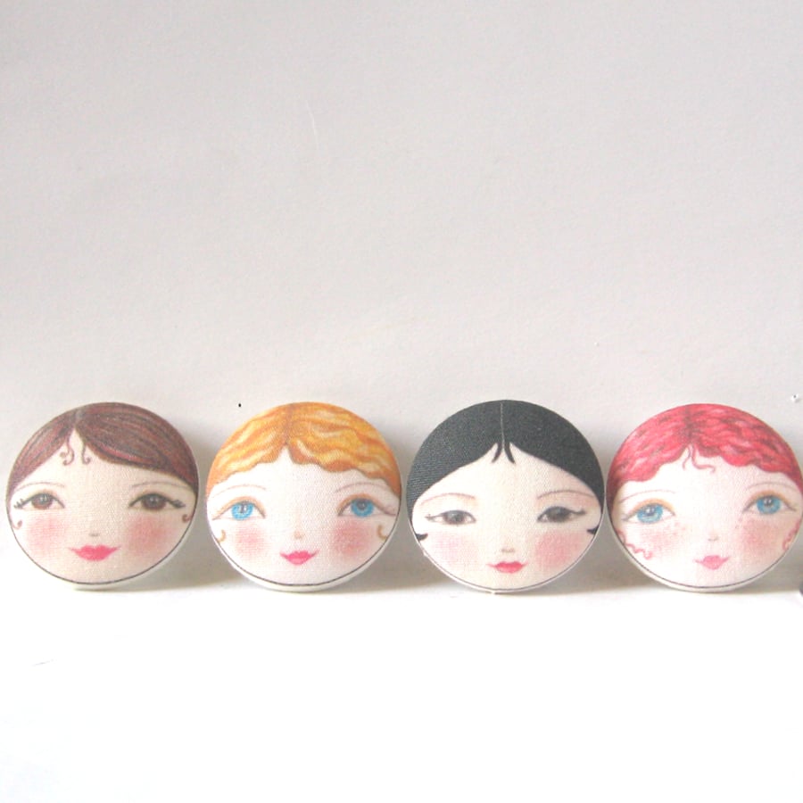 Covered Buttons - Doll Face Fabric Buttons (Set of 4) 