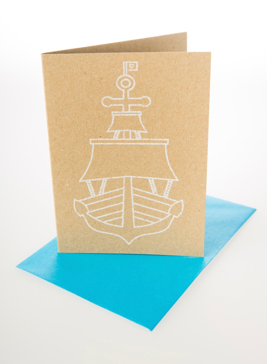 Shipshape - mini greetings card in WHITE