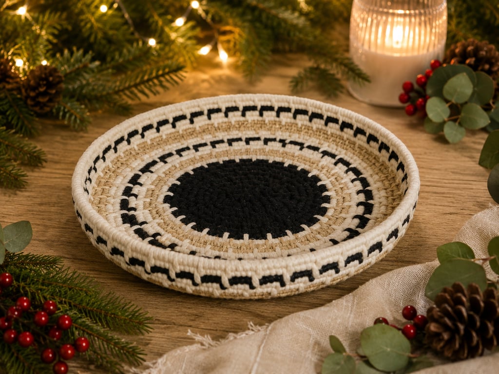 Monochrome Rope Basket Small Macrame Catchall Bowl Boho Storage Tray