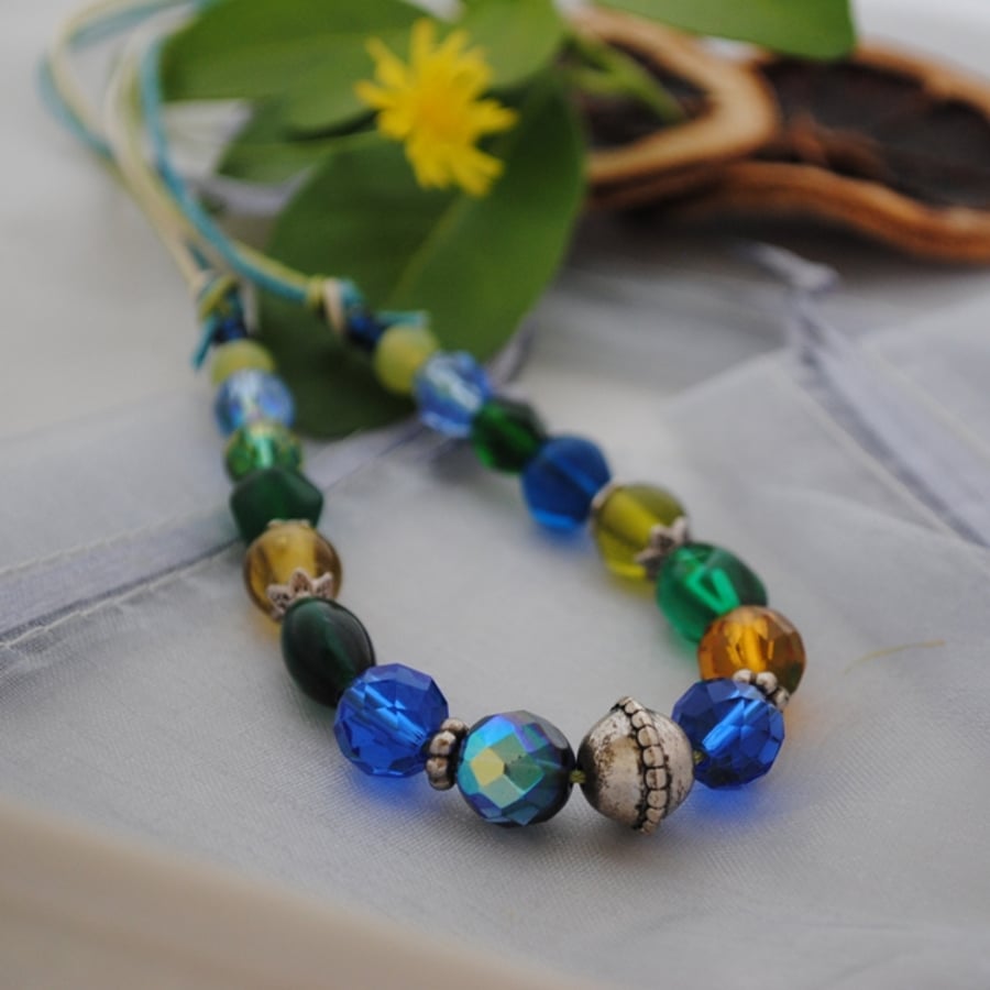 Capri & forest green casual necklace-boho