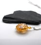 lampwork glass amber and gold glitter flower pendant necklace - Image 2