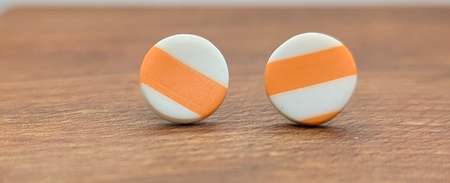 Orange white stud earrings 