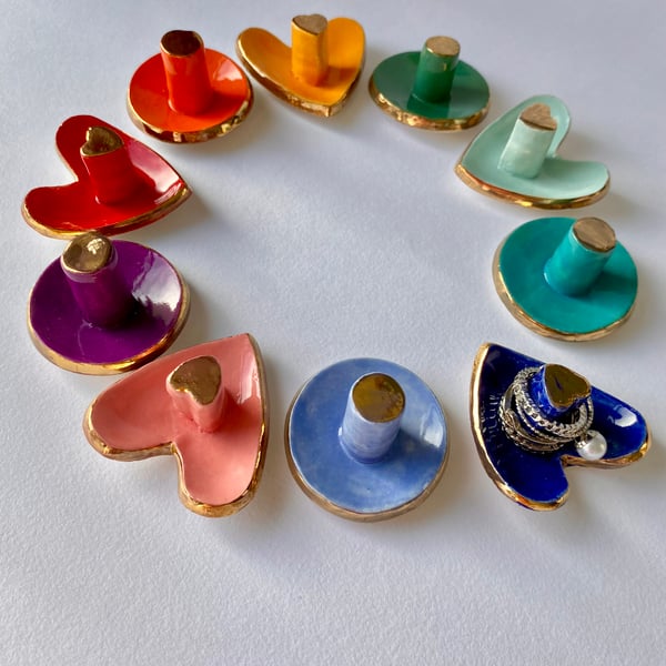 Ceramic Ring Holder with Premium Gold Lustre Detail (Various Colours and Shapes)