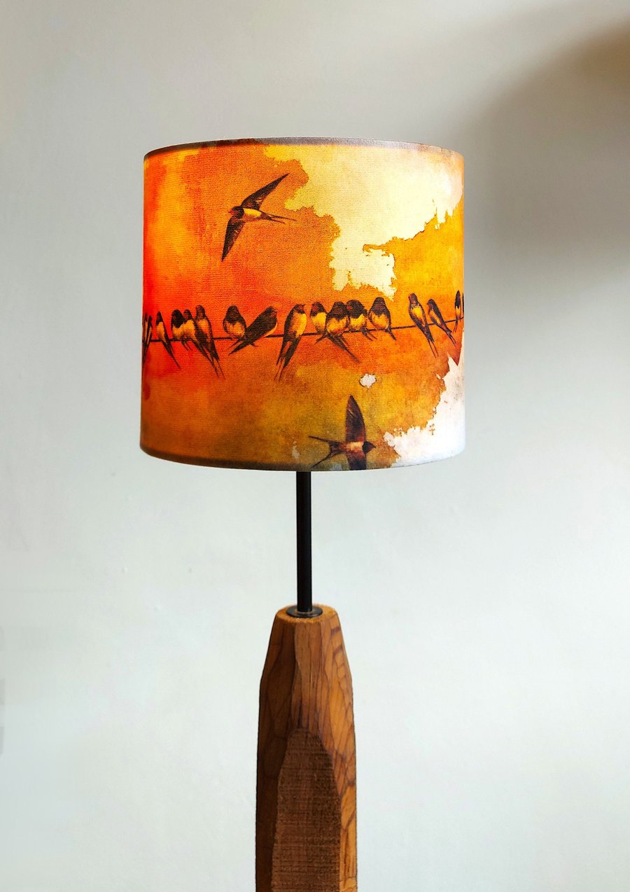 Swallows at Sunrise Drum Lampshade by Lily Greenwood - Small - 20cm