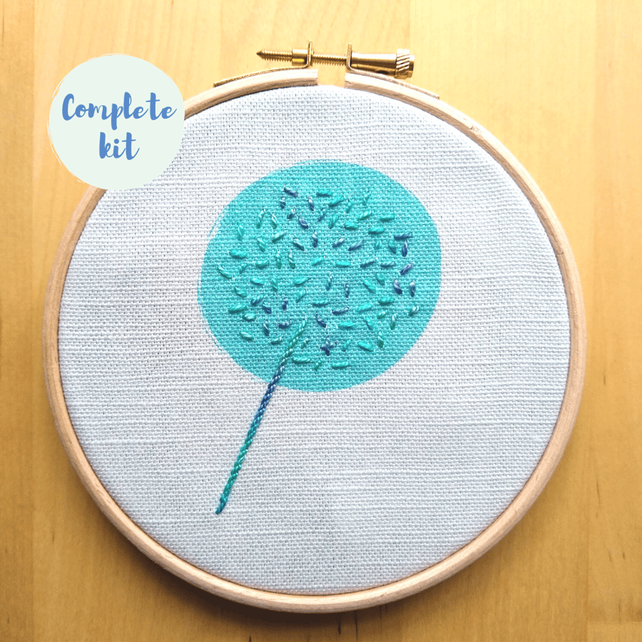 Seed pod embroidery kit - blue on blue