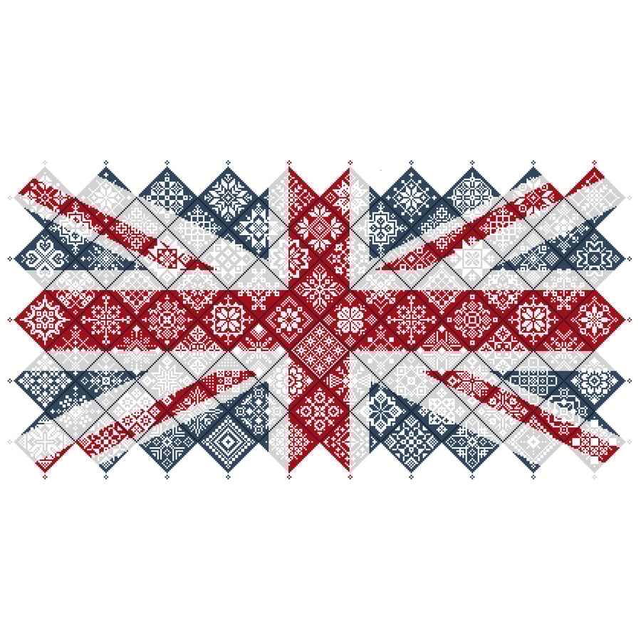 042UK Cross Stitch Quaker Sampler UK Union Jack England Flag