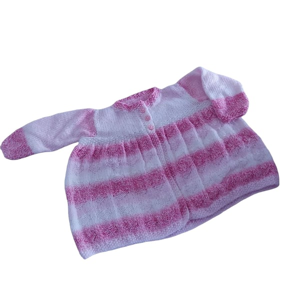 Baby girls pink and white Cardigan to fit 3 - 6 months 