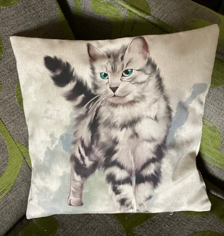 Cat print Linen Look cushion cover