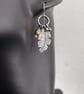 Oxidised silver feather and green pearl earrings - Image 4
