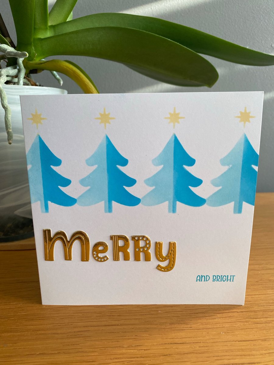 Set of 5 Handmade Christmas Cards "Merry and Bright" Collection