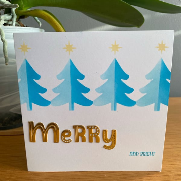 Set of 5 Handmade Christmas Cards "Merry and Bright" Collection