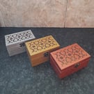 Handmade wooden jewelry box: Painted keepsake box with golden clasp.