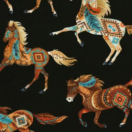 Fat Quarter Southwest Horses Painted Ponies 100% Cotton Quilting Fabric C5036 BL