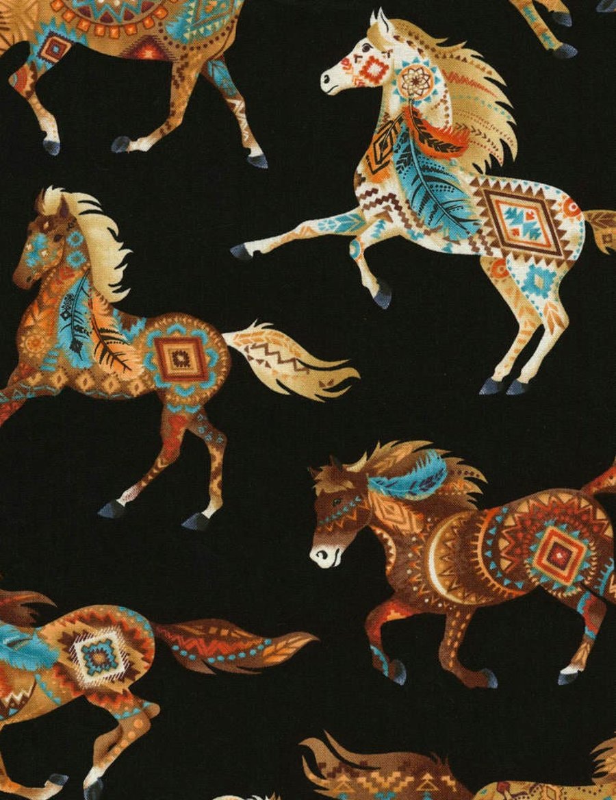 Fat Quarter Southwest Horses Painted Ponies 100% Cotton Quilting Fabric C5036 BL