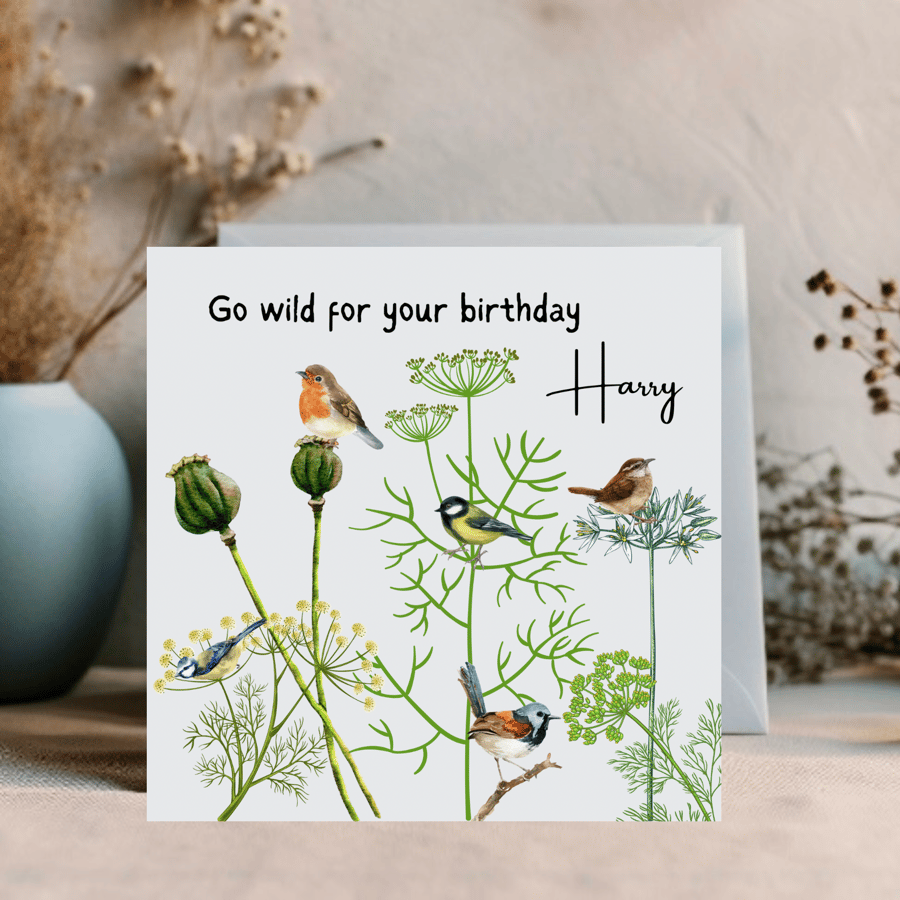 Watercolour wildflower and bird greetings cards, personalise for any occasion 