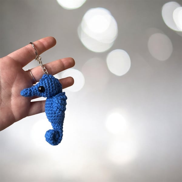 Handmade Crochet Seahorse Keychain Amigurumi Bag Charm, Soft Plush Accessory