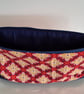 Patterned Cosmetic Bag with blue Canvas base - Toiletry Pouch - Big Pencil Case - Image 3
