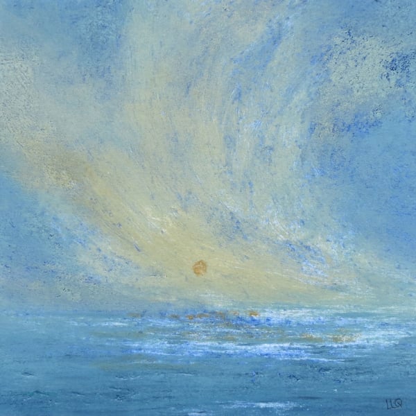 Setting sun over the ocean original seascape painting