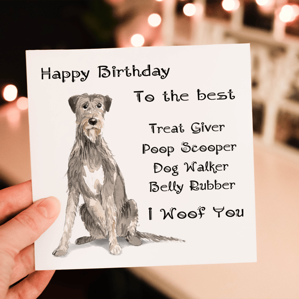 Irish Wolf Hound Dog Birthday Card, Dog Birthday Card, Personalized Dog Breed
