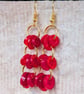 Red button earrings, gold chandelier dangle earrings  - Image 3