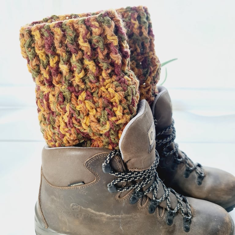 Autumn Russet Boot Cuffs, Cosy Crochet Aran Leg Warmers