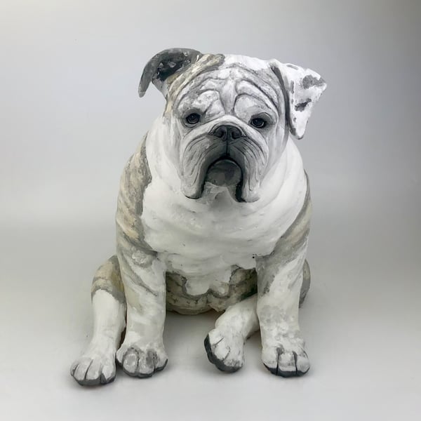 Custom English Bulldog Urn: Hand-sculpted and Hand-painted Ceramic Pet Urn