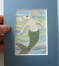 Merbunny Mermaid Bunny Rabbit ACEO original miniature painting in mount - Image 3