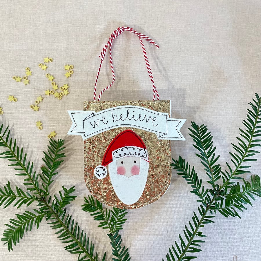 We Believe Embroidered Santa Flag