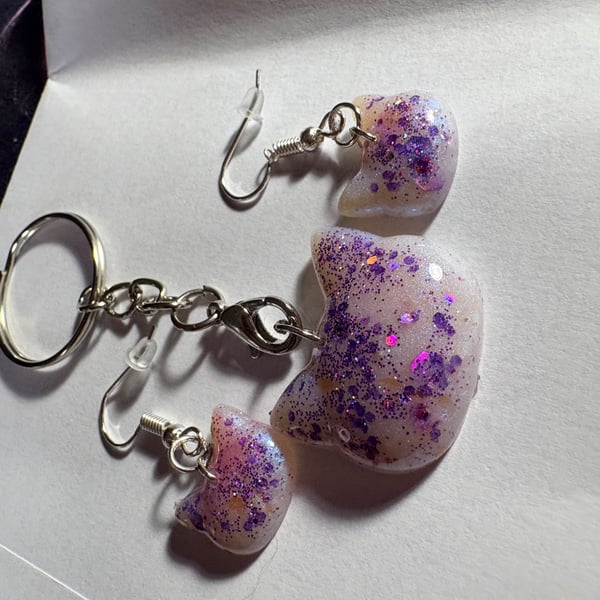 Resin earring and keyring set