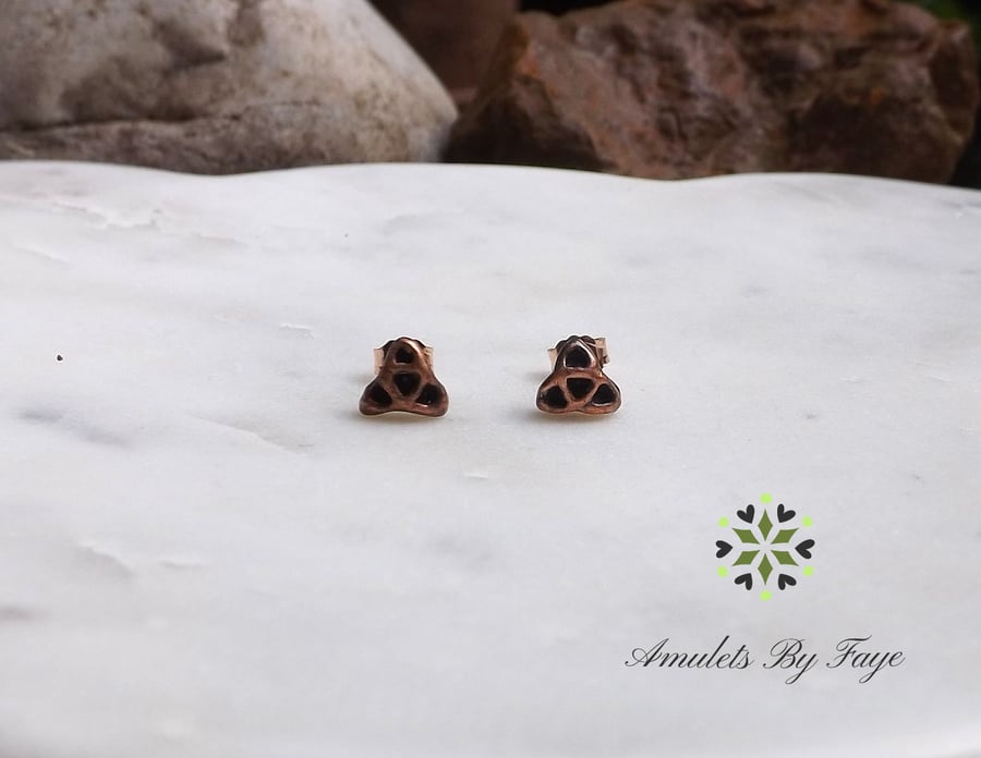 Small Triquetra Recycled Copper Stud Earrings.