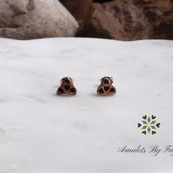 Small Triquetra Recycled Copper Stud Earrings.