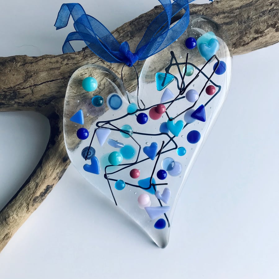 Heart suncatcher made from fused glass, pretty yet quirky 