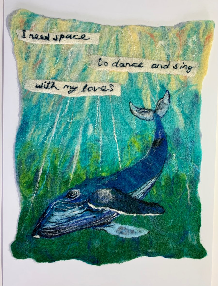 I need space… humpback whale (original felted painting)