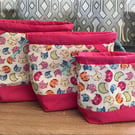 Drawstring project bag for knitting, crochet or embroidery - Colourful Cats