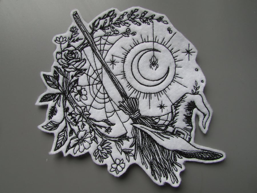 Halloween witch and broom Embroidered Sew on Applique Patch