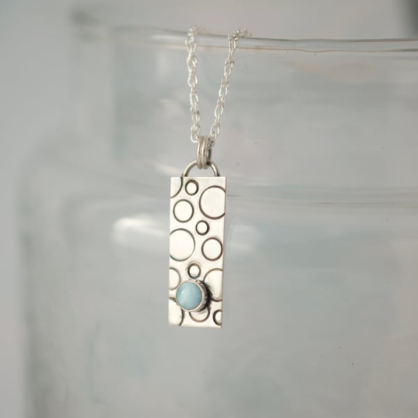 Silver Rectangle Pendant with Larimar Stone