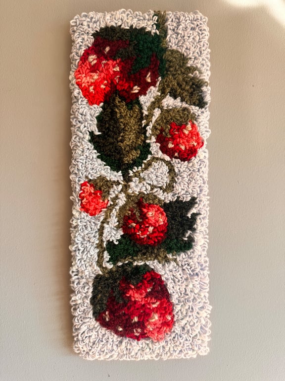 Large strawberry punch needle wall hanging textile art