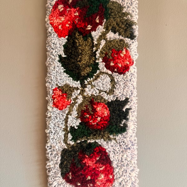 Large strawberry punch needle wall hanging textile art