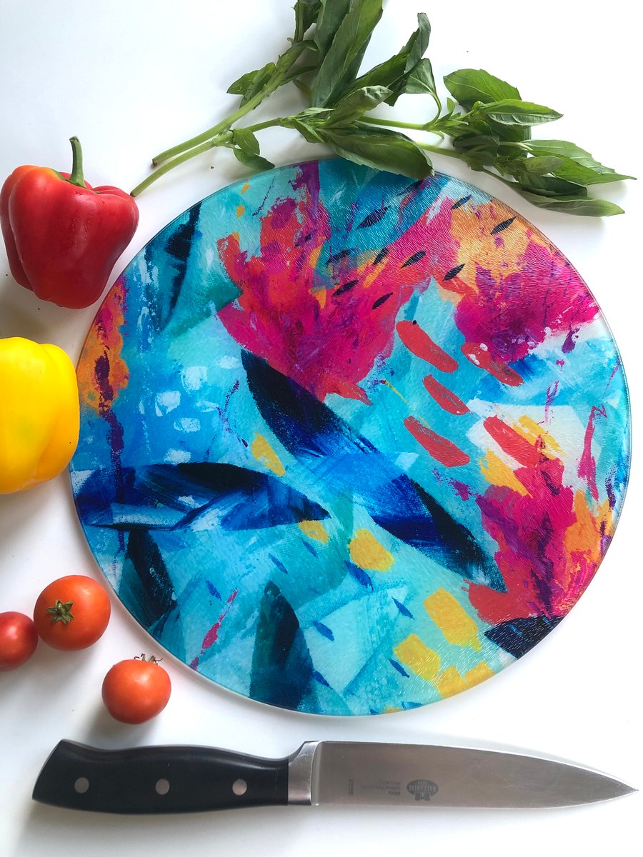 Tropical Glass Chopping Board,  Round or Rectangular 