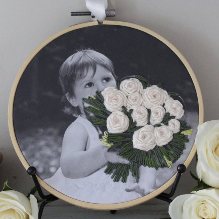 Custom Embroidered Photo Hoop Wedding Family Anniversary Flower Girl cotton