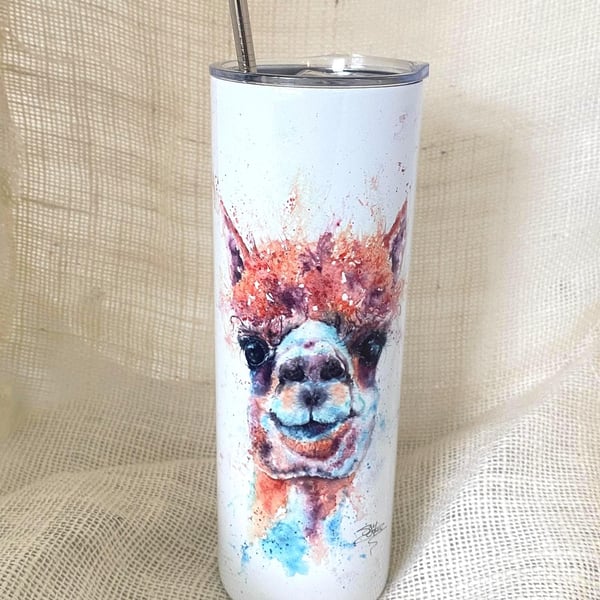 Alpaca Watercolour Tumbler. 20oz Vacuum-Insulated Stainless Steel Travel Cup, wi