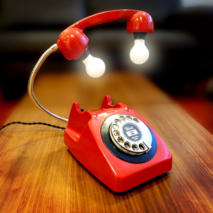 Upcycled Retro Vintage GPO 1960s Rotary Telephone Lamp Red and Black
