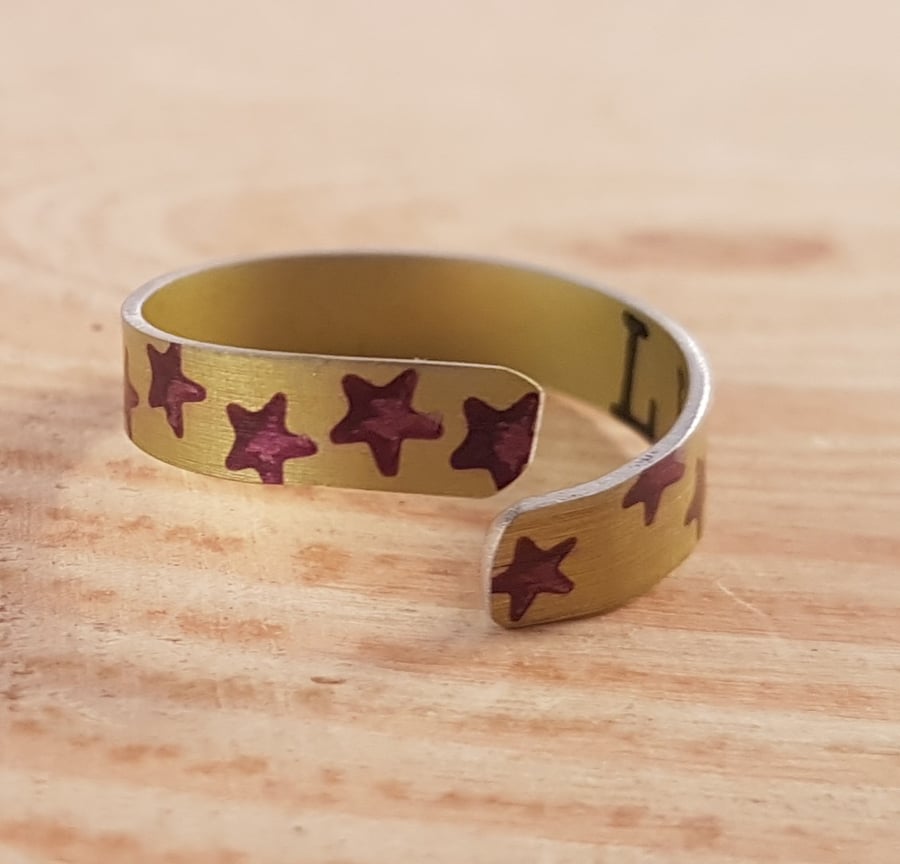 Anodised Aluminium Yellow and Purple Star Cross Over Adjustable Ring AAR041804
