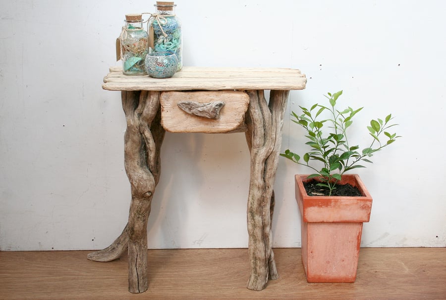 Driftwood End table, Driftwood Console table, Driftwood Hall Table, With Draw