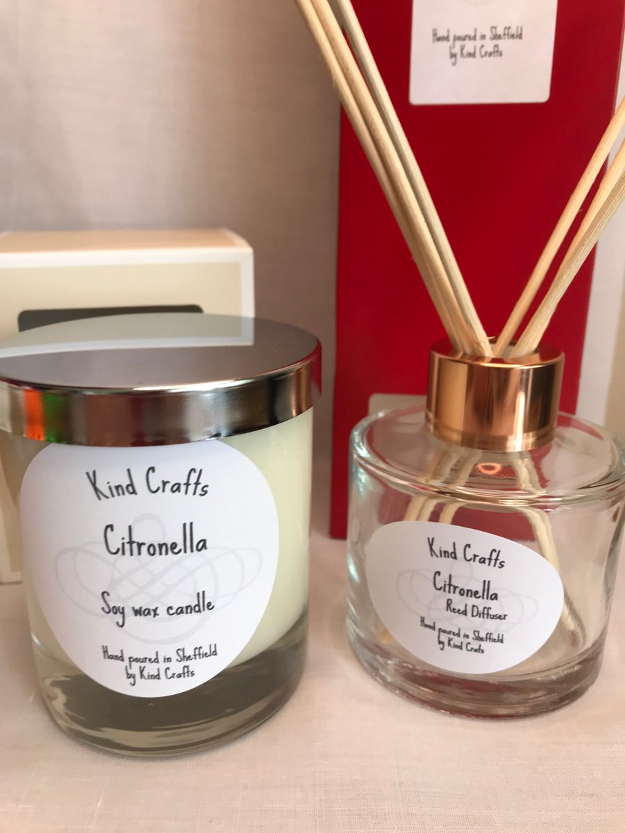 Citronella scented candle and reed diffuser Natural bug repellent