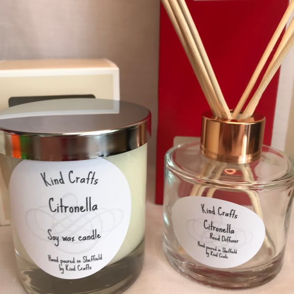 Citronella scented candle and reed diffuser Natural bug repellent